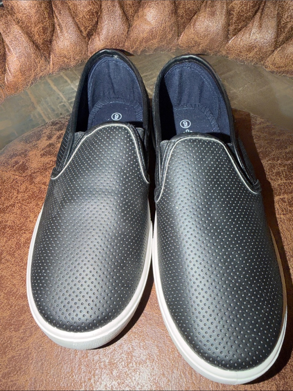 Charles Albert Black Perforated Slip-On Sneakers with White Sole